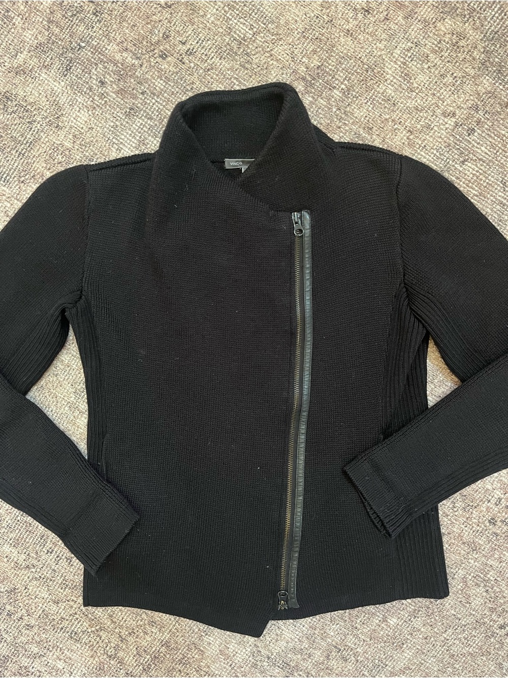 Vince Black Asymmetrical Zip Heavyweight Knit Jacket XS